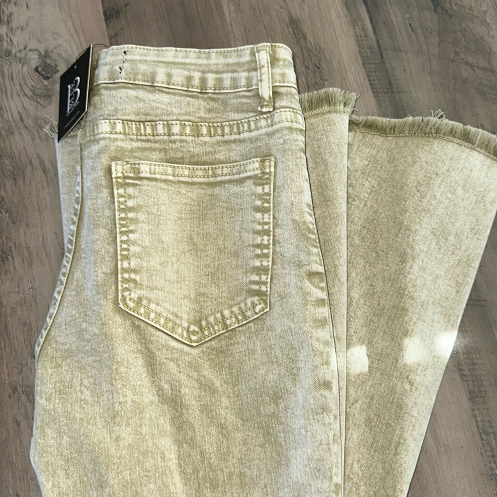 Tan washed flare jeans